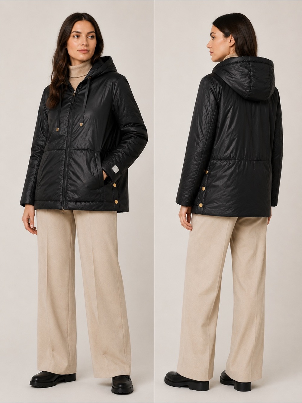 Max Mara The Cube Dali Cameluxe Reversible Hooded Parka Side Gold Buttons 10-12